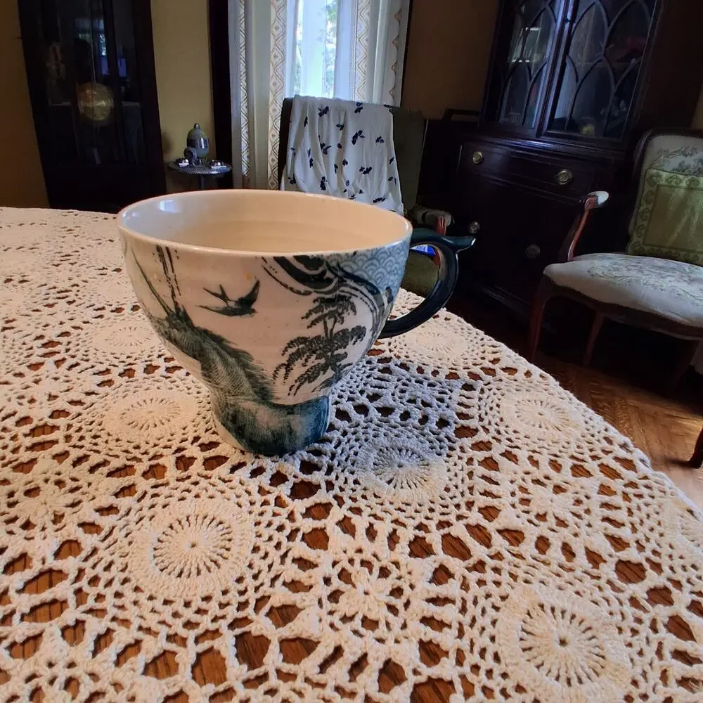 Anthropologie mug unicorn birds cream green coffee tea